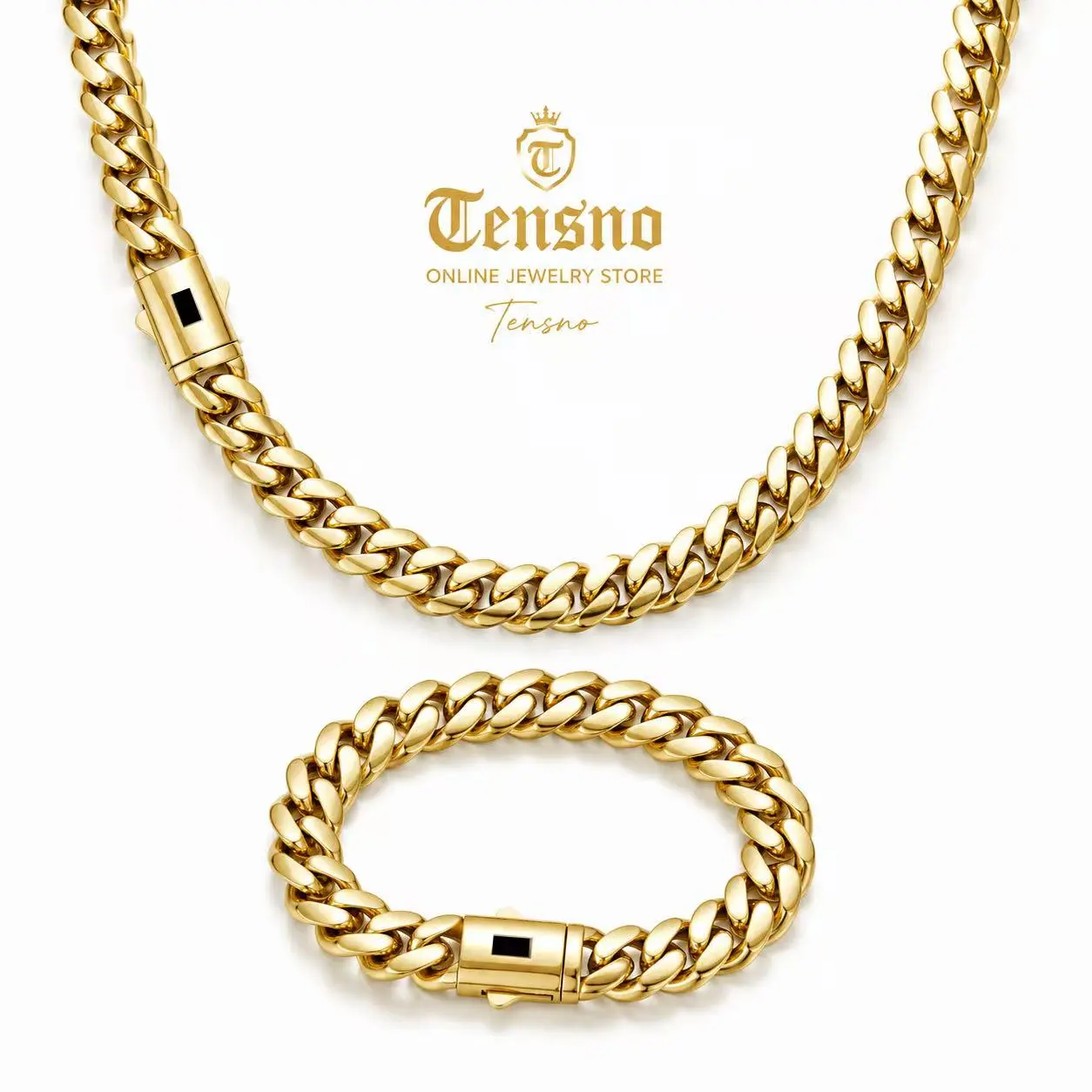 14K Gold Cuban Chain Set｜Luxury HipHop Thick Link Necklace & Bracelet｜Waterproof Tarnish-Free Stainless Steel｜6-12mm Bold Streetwear Bling Jewelry｜Unisex Must-Have Viral Drop