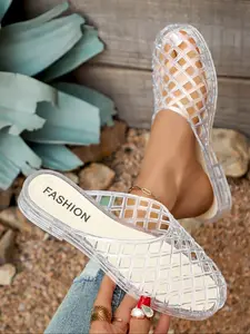 Crystal Mesh Sandal, Anti-Slip Soft Sole, Breathable Design, Comfortable for Daily Use, Ideal for Beach and Commute, Summer, Breathable Flat Sandals, Casual Fashion Sandals