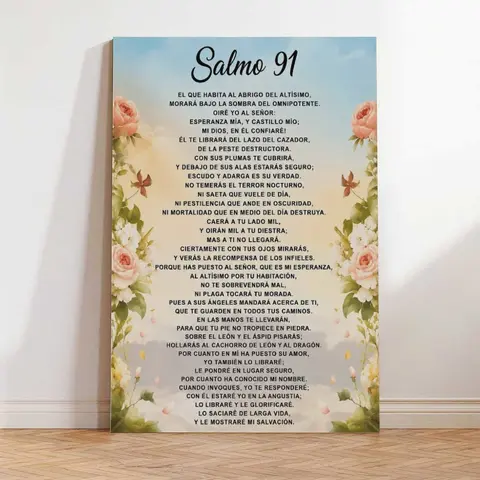 Salmo 91 Spanish Bible Verse Wall Art Poster, Christian Prayer Faith Decor, Floral Scripture Wall Art, Religious Home Decoration for Bedroom Living Room Prayer Room