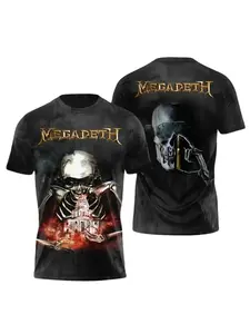 2026 New Megadeth Rock Band 3D Print Men's and Women's T-Shirt, Round Neck, Fashionable Short Sleeve, Punk Hip Hop Street Harajuku Style Men's Top