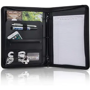 Padfolio Portfolio Folder, PU Leather Professional with Round Ring Binder 8.5 x 11 Inch Writing Pad Tablet Sleeve Interview Resume Document Organizer Business Card Holder Zippered Closure