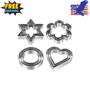 Metal Cookie Cutters Set 12 Pieces, Stainless Steel Heart, Star, Flower, Round