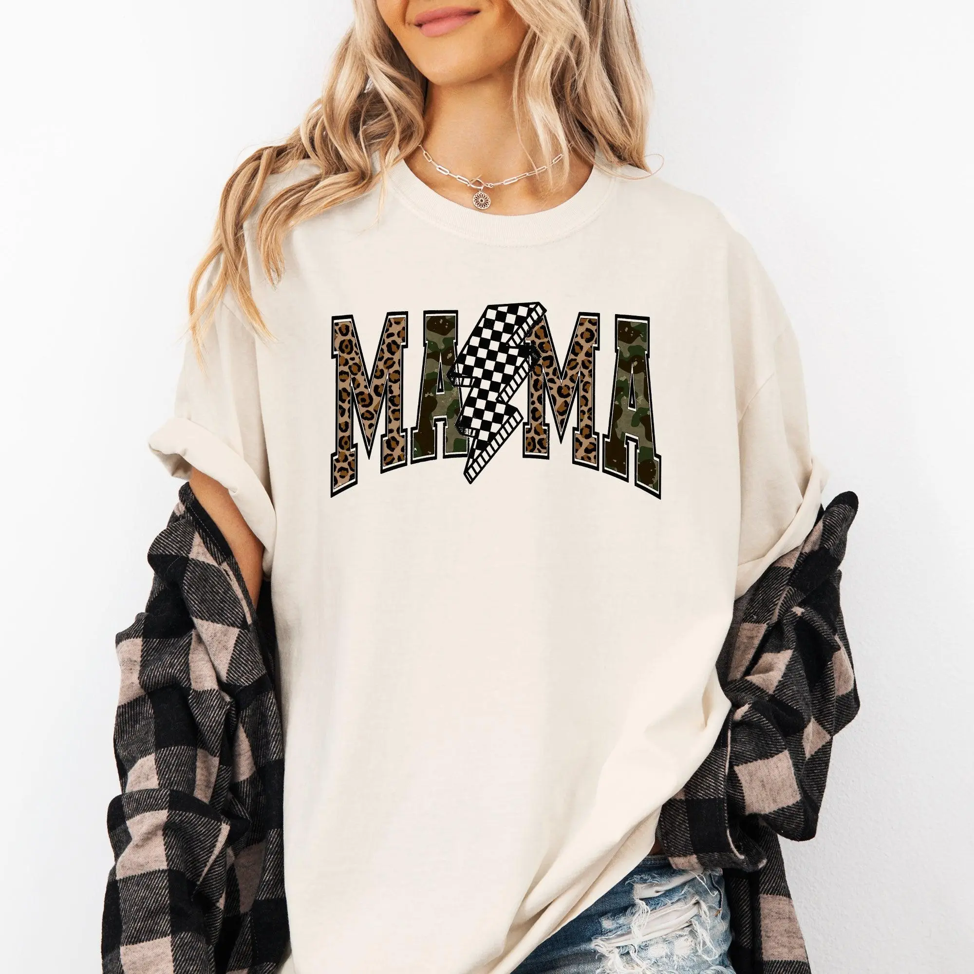 Mama, Leopard Print, Camo, Camouflage, Checkered, Lightning Bolt, Mother's Day Tshirt Comfort Colors T-Shirt, Women's Comfort Colors Tee