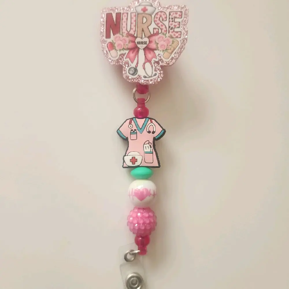 Pink Bow Nurse Badge Reel