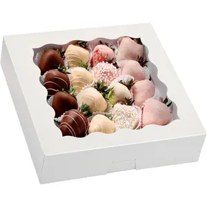 35 count Bakery Boxes, 10x10x2.5 Inches Auto-Popup Cookie Boxes with Window for Pie, Cookie Cake, , Pastries,  Covered Strawberries