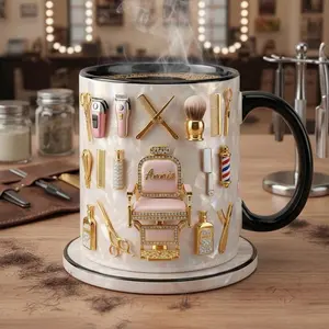 Hairstylist Mug Ceramic Coffee Cup 2D Printed 3D Effect with Faux 3D Barber Chair Design for Hair Stylist Women Men Salon Lovers Birthday Christmas Gift Idea Coffee mugs, ceramic mugs, custom mugs, personalized mugs, printed mugs, gift mugs, everyday mugs