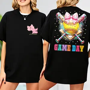 Softball Mom T-Shirt, Personalized Softball Bow Comfort Colors T-Shirt, Gift For T Mom, Softball Player Name T-Shirt, Game Day Outfit