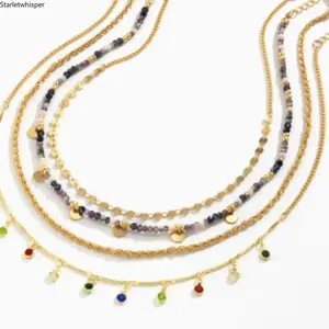 Vintage Colorful Rhinestone Fringe Necklace, Layered Crystal Sequin Chain, Unique Sparkly Beaded Jewelry, Versatile Stylish Accessory for Daily Outfits, Party and Holiday Styling