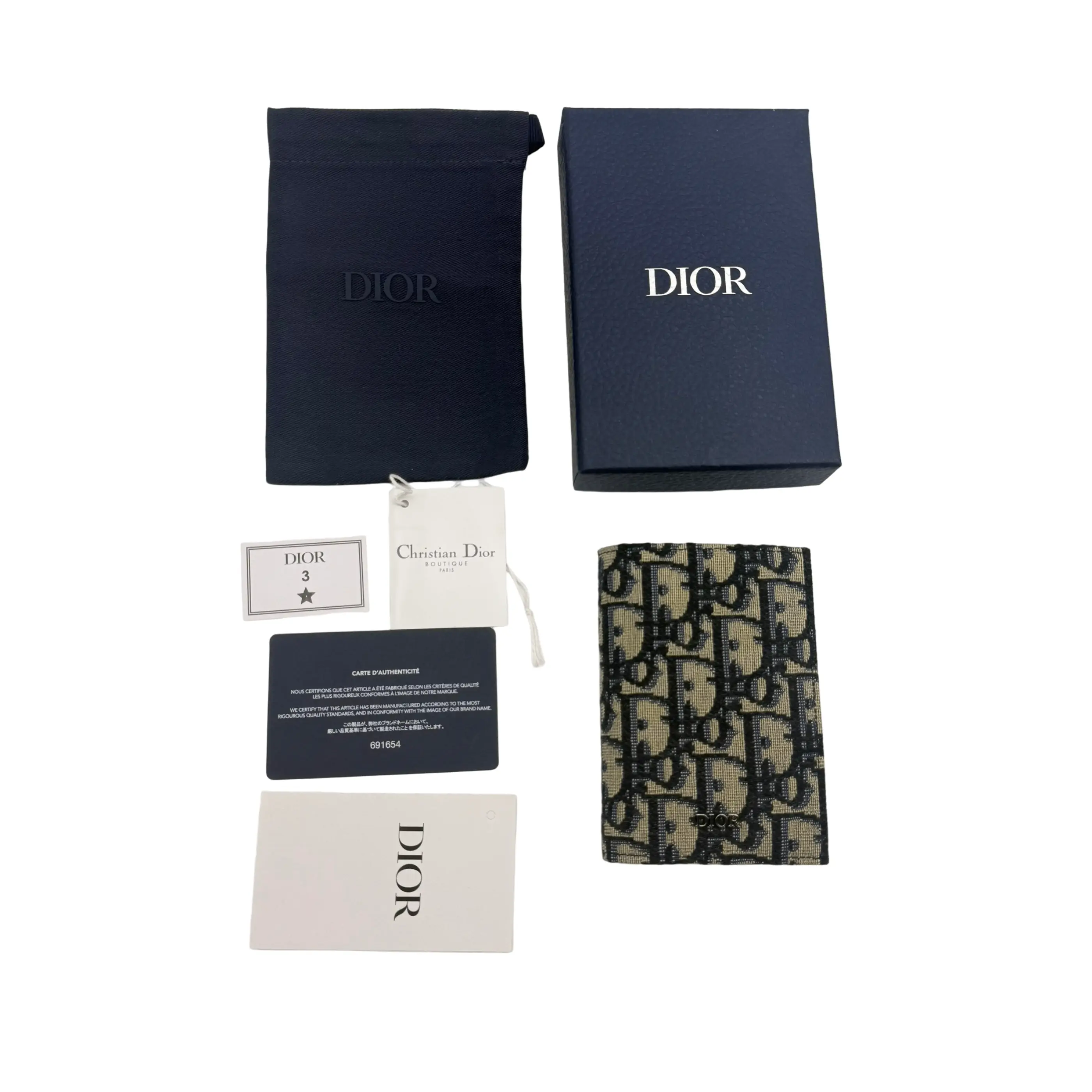 Pre-owned Dior Christian Oblique Small Leather Passport Holder Navy Jacquard, Complete Original Box & Dust Bag, Pre Loved Designer Item with History, Luggage Accessories, Elegance with Functionality, Authentic Preowned