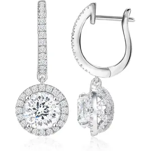 S925 Sterling Silver Iced Out Square Earrings Round Halo CZ Drop Earrings, Huggie Hoop Style with Pave Accents, Elegant Bridal & Party Jewelry