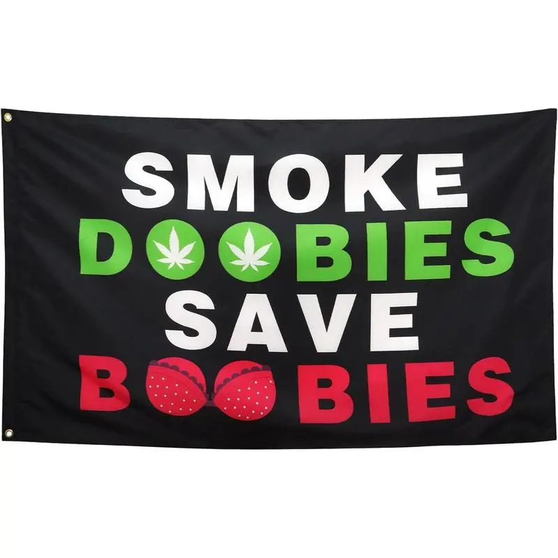 Tapestry Smoke Doobiess Save Boobies Flag Cool Funny Flags For Room Guys Girls Meme Flags Banner 40x60 IN College Dorm Bedroom Wall Man Cave Frat Indoor Outdoor Black Background Decor Ornaments