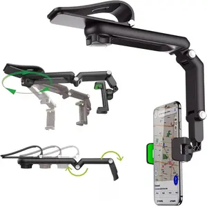 Ivieicip Rotatable and Retractable Car Phone Holder - 1080 Multifunction Sun Visor Universal 360 Rotating Cell Phone Holder Mobile Mount for Vehicle Rear View Mirror