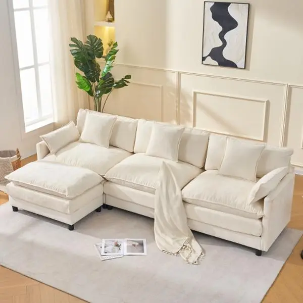 108" L-Shaped Cloud Modular Sofa, 3-Seater Sectional Couch Soft Furnishing, Stain-Resistant Chenille Living Room Furniture Couch Living Room for Apartment Use & Indoor Apartment Furniture