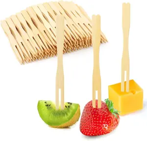 400 Bamboo Appetizer Forks, 3.5 Inch Mini Bamboo Forks for Charcuterie Boards Accessories, Fancy Toothpicks for Appetizers, Disposable Wooden Cocktail Fork, Small Fruit Food Picks for Party Supplies