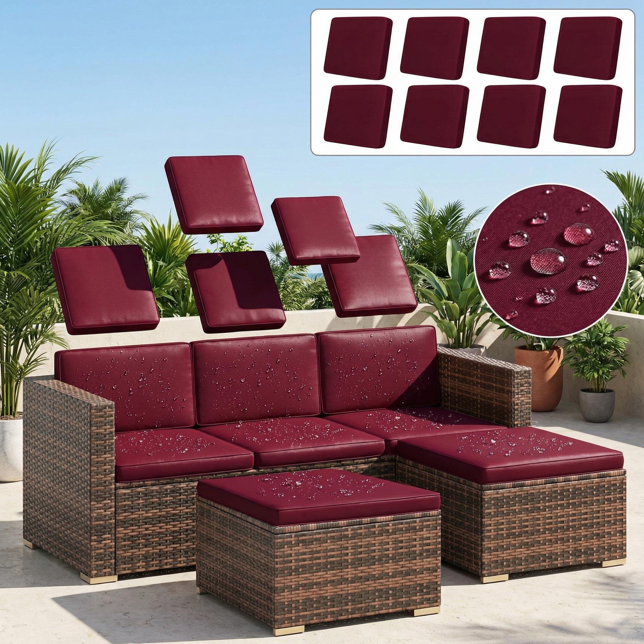 8-Piece Waterproof Outdoor Sofa Cushion Set | Burgundy Red, Weather-Resistant