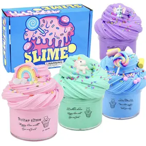 4-piece combo set Cloud-soft butter texture! 4-color cotton slime set, super stretchy and stress-relieving sensory slime kit.