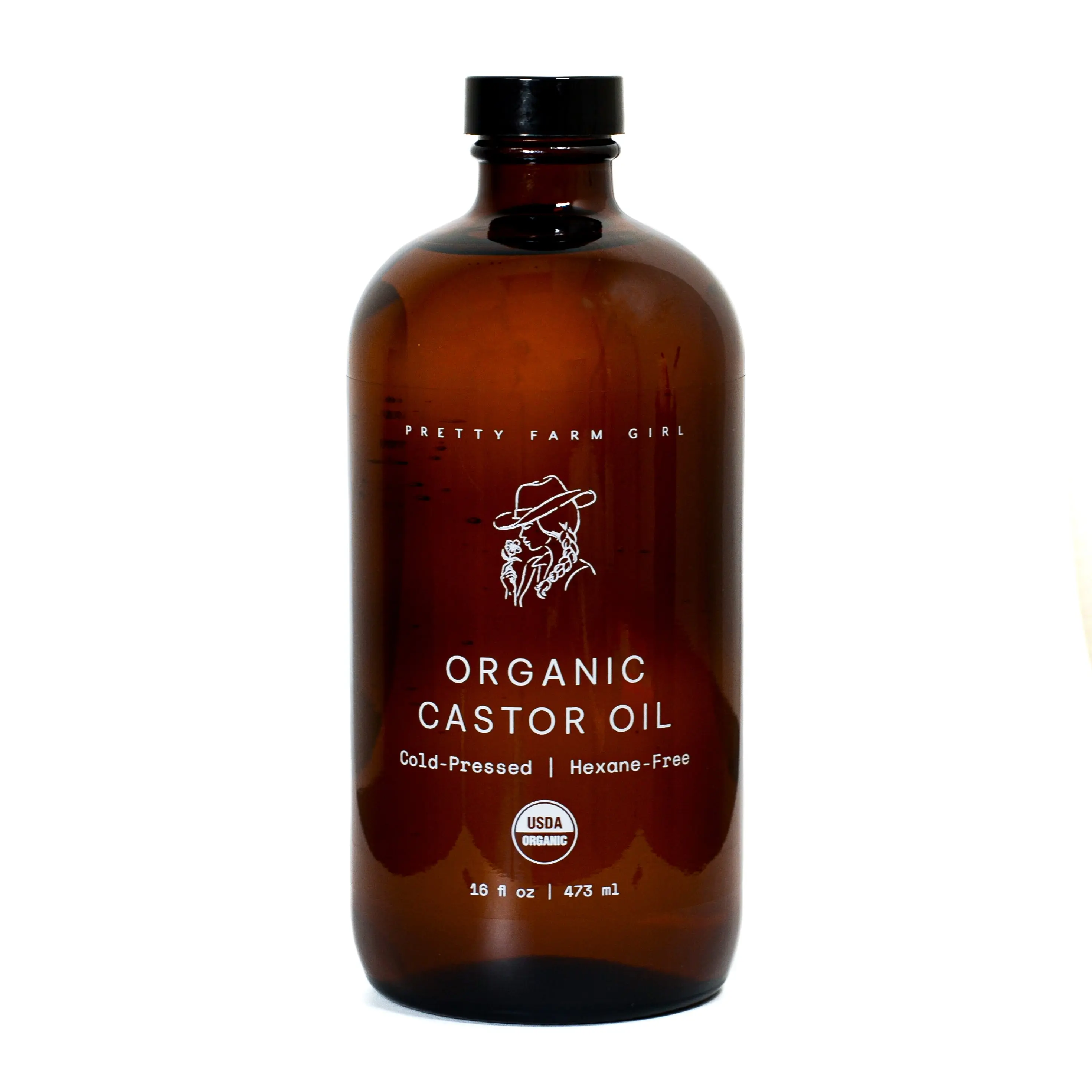 Pretty Farm Girl Organic Castor Oil - Pure Cold Pressed Hexane-Free 16 fl oz - Moisturizer for Skin, Hair, Brows, & Lashes