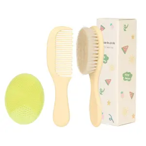 Wool Brush and Comb Set,Features soft wool bristles paired with a wooden handle, Gently detangles hair while providing excellent cleaning results