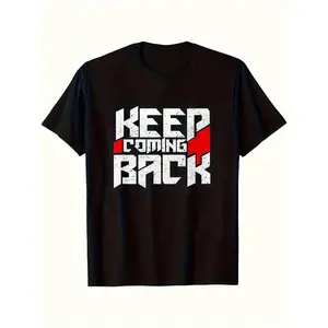 Keep Coming Back Recovery NA AA Meeting T-Shirt - 12 Step Sobriety Apparel, 100% Cotton Comfortable Stretch Casual Tee with Bold White & Red Lettering, All-Season Round Neck Short Sleeve for Addiction Support Groups, double graphic tee men's t shirts