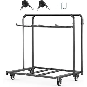 VEVOR Folding Chair Rack, 500 LBS Capacity, Heavy-Duty Chair Cart for 60 Chairs, Metal Chair Storage Dolly Chair Holder with Swivel Casters and Locking Wheels, for Party Event, Hotel, Matte BlackVEVOR Super Brand Day