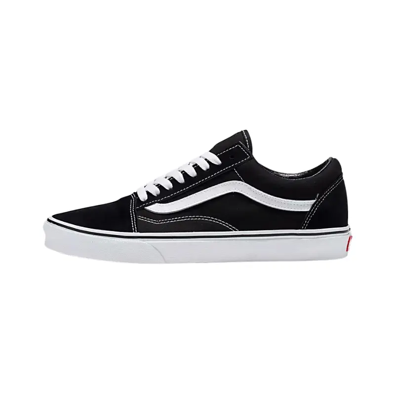 Men's VANS Old Skool Classic Canvas Low-Top Skate Sneakers - Black and White, Athletic Casual Footwear, Bold Stripe Contrast, White Leather Stripe, Gum Waffle, Skate-Ready Grip, Daily Street/Commuter Shoes