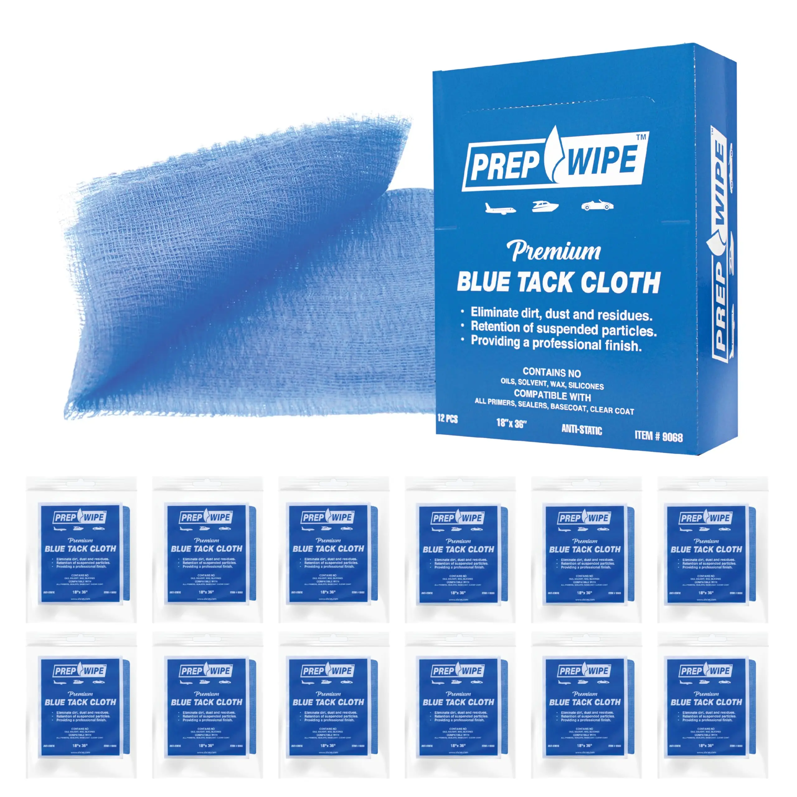 12-Pack Durable Cotton Mesh Cleaning Cloths - Lint-Free, Soft Dry Wipes, Micro-Aperture, 18" x 36" Tack Cloths for Home Cleaning Products, Surface Prep (Removes Dust Particles, No Surface Defect Residue), Durable Cleaning Supplies