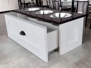 Large Three-Bowl Raised Dog Feeder by Webb Ranch Specialties - Approximate Dimensions 33”L x 14”H x 15”W, Made of Solid Pine, Stainless Steel Bowls, Easy to Clean