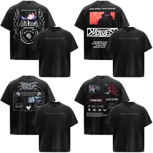 Sung Jinwoo Solo Leveling Anime Manga Acid Washed 230GSM Heavyweight Cotton T Shirt Collection - Size S to 3XL - Unisex Vintage Streetwear Oversized Crewneck Merch - Gift for Anime Fans