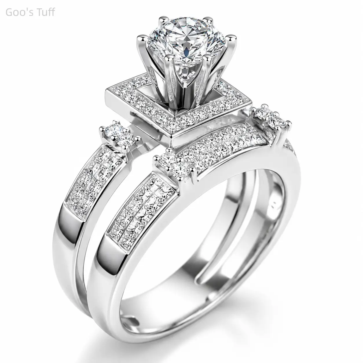 Women's Simulated Cubic Zirconia Engagement Ring Set, European Full-Bright Stones, 8 Hearts 8 Arrows Cut, Elegant Stacked Design for Daily & Dating Wear