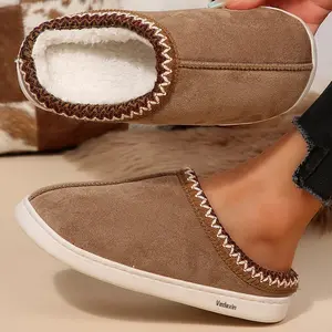 Women's Fleece Slippers Fashion Suede Mules Winter Warm Mini Snow Boots Cozy Indoor Outdoor Shoes