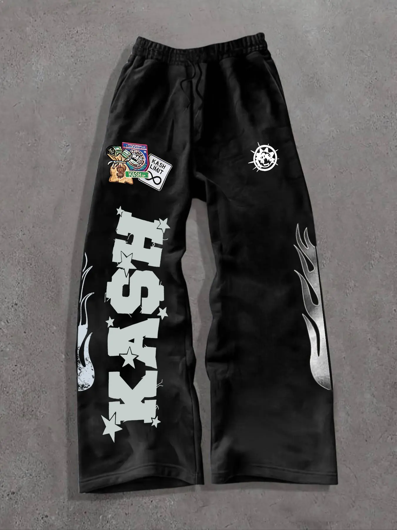 Men's Spring Fall Classic Letter Flame Print Casual Pants Trouser, Drawstring Straight Leg Long Pants, Outdoor Sports Pants for All Seasons
