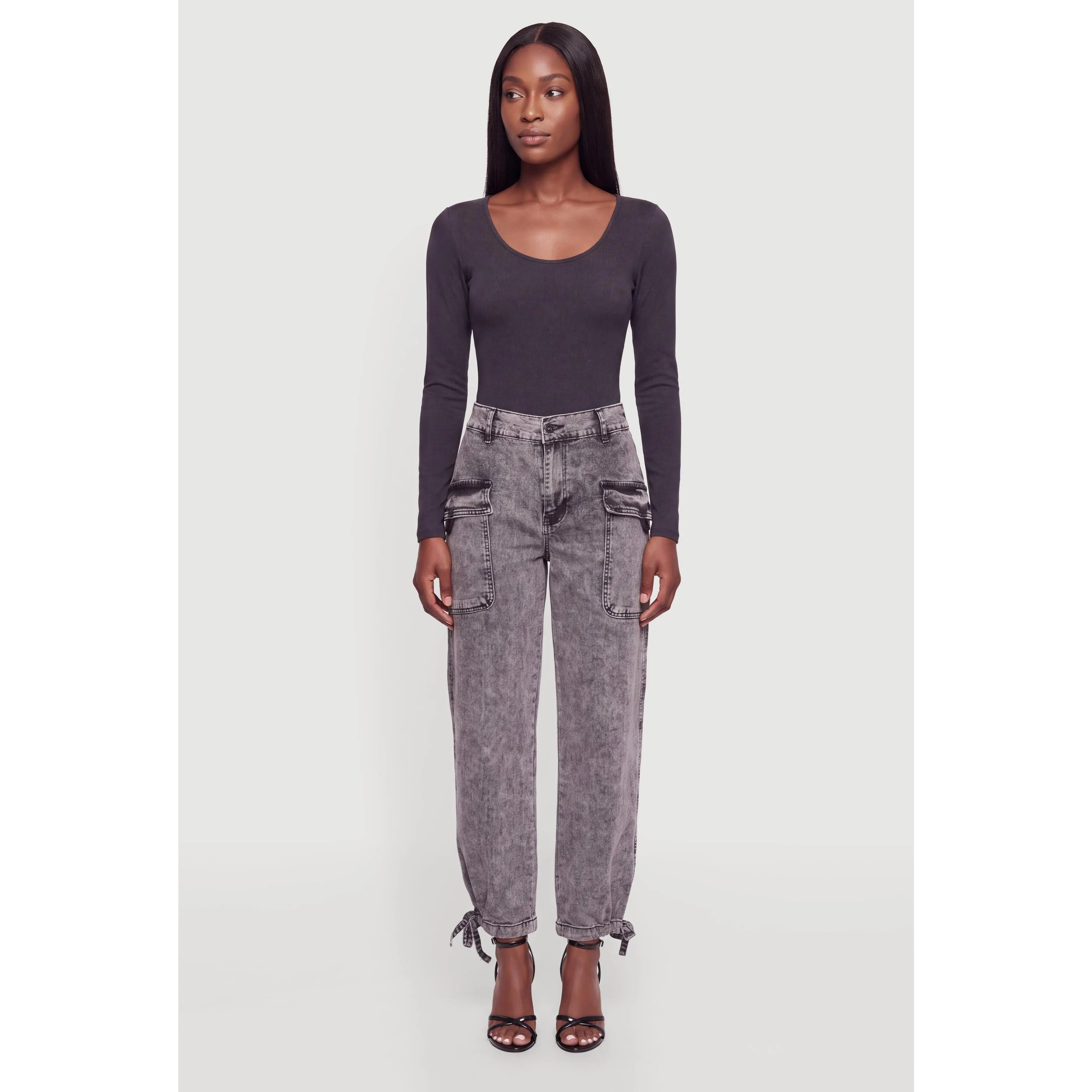 Denim Drawstring Hem Cargo Joggers