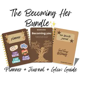 The Becoming Her Bundle Planner Journal Glow Guide for Self-Improvement and Goal Setting