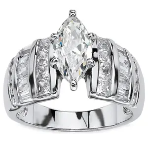 Marquise Cut Full CZ Statement Ring | Luxury Platinum Plated Evening Party Jewelry for Women