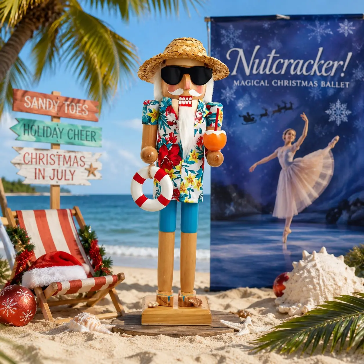 NUTCRACKER! MAGICAL CHRISTMAS BALLET & KURT ALDER-15" BEACH SANTA NUTCRACKER