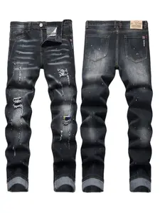 Men's Fashionable Ripped Graphic Streetwear Jeans, Casual Comfy Regular Fit Denim Pants for Daily Wear, Fashion Men's Bottoms for All Seasons, Trouser