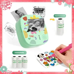 [Mother's Day Gifts] XenGro Mini Printer Bluetooth included 3 Roll label Thermal Pocket Printer,Inkless Small printer B&W Printing Only for Photos, Study Notes, Lists,Memos, Journals Printing Machine Sticky Label, Birthday Gifts for Kids Green