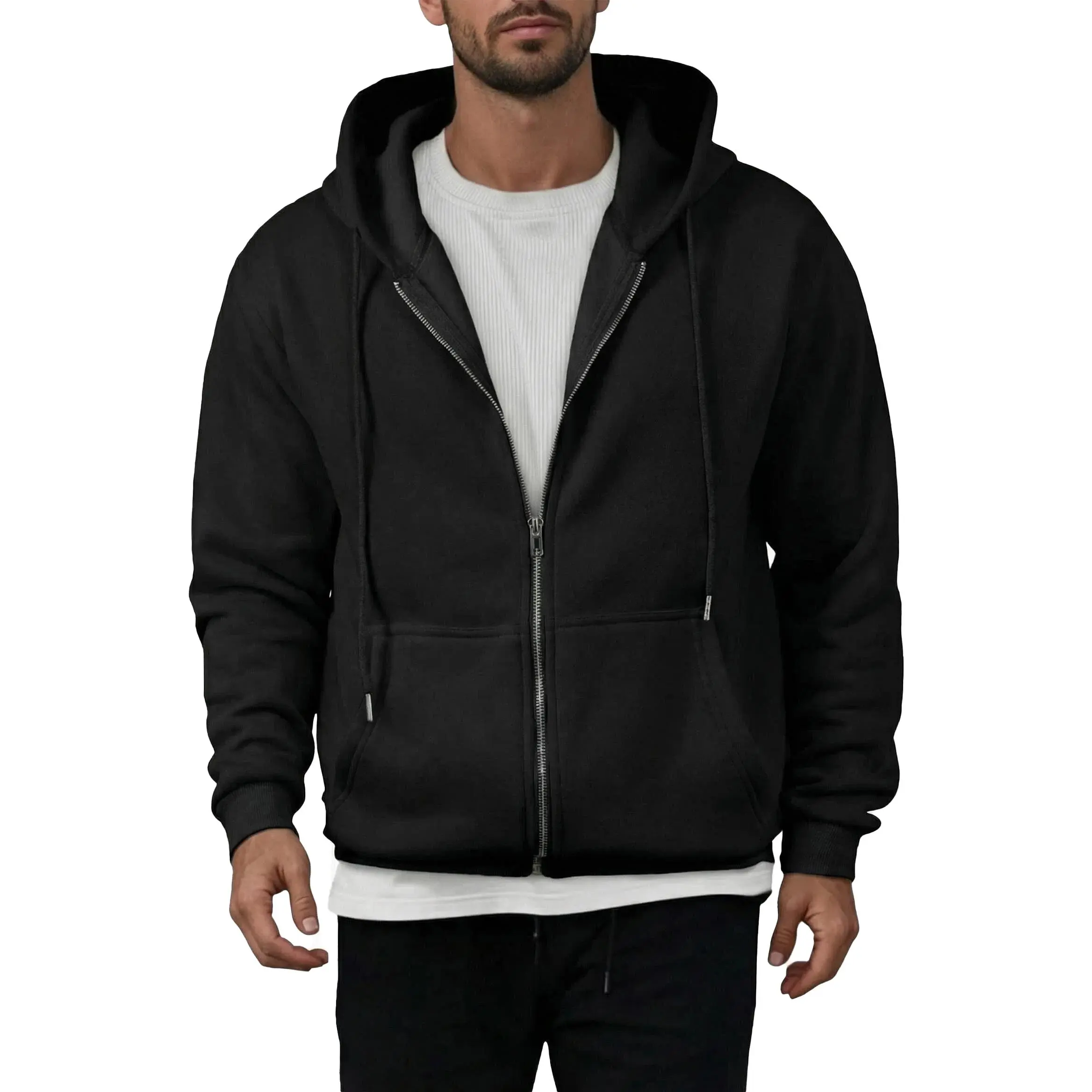 Men's Heavyweight Fleece-Lined Full-Zipper Long Sleeve Hoodie - Winter Warm Menswear Tops, Sweatshirts, Casual Athletic Outerwear with Kangaroo Pockets