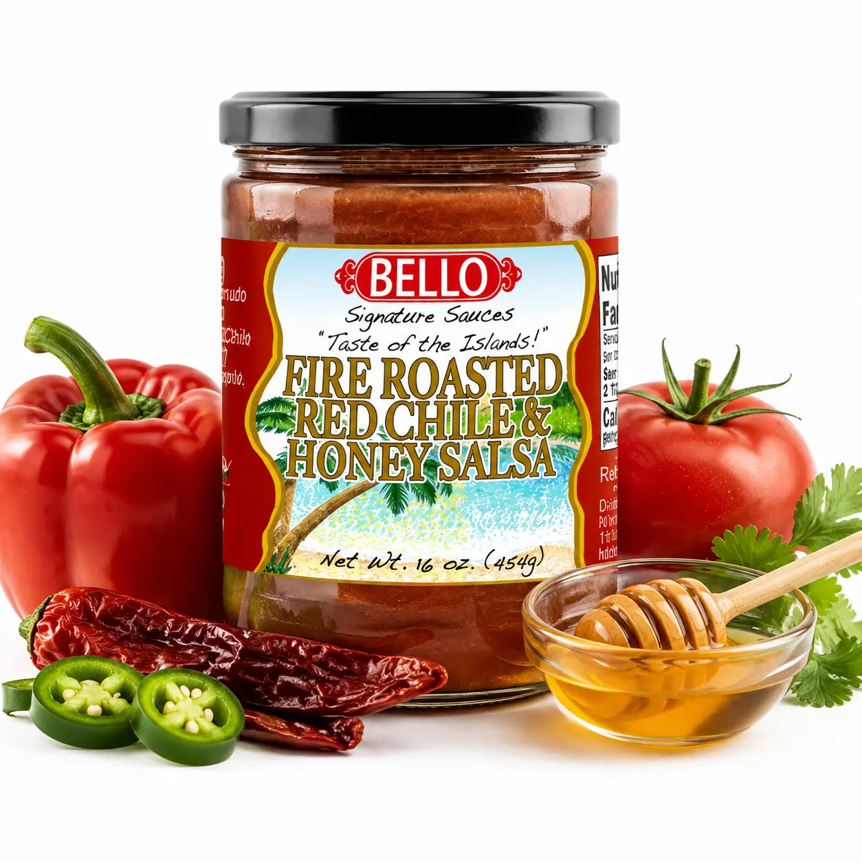 Bello Signature Fire Roasted Red Chile Honey Salsa – Premium Sweet & Spicy Roasted Chile Salsa with Honey Flavor – Gourmet Salsa Dip & Sauce for Tacos, Chips, Grilling, Marinades, Mexican Dishes & Everyday Meals
