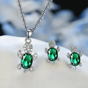 Chic 3pcs Turtle Jewelry Set for Women - Includes Necklace & Earrings, Perfect Birthday or Anniversary Gift, Fashionable Alloy with Glass Accents