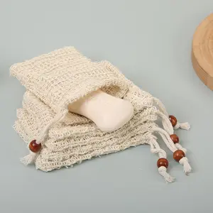 Hanging Sisal & Ramie Soap Bag, Foaming Mesh Scrubber for Bath, Travel-Friendly Non-Slip Soap Saver, Reusable Wash Pouch, Drain Storage Organizer for Shower and Kitchen, Hangable