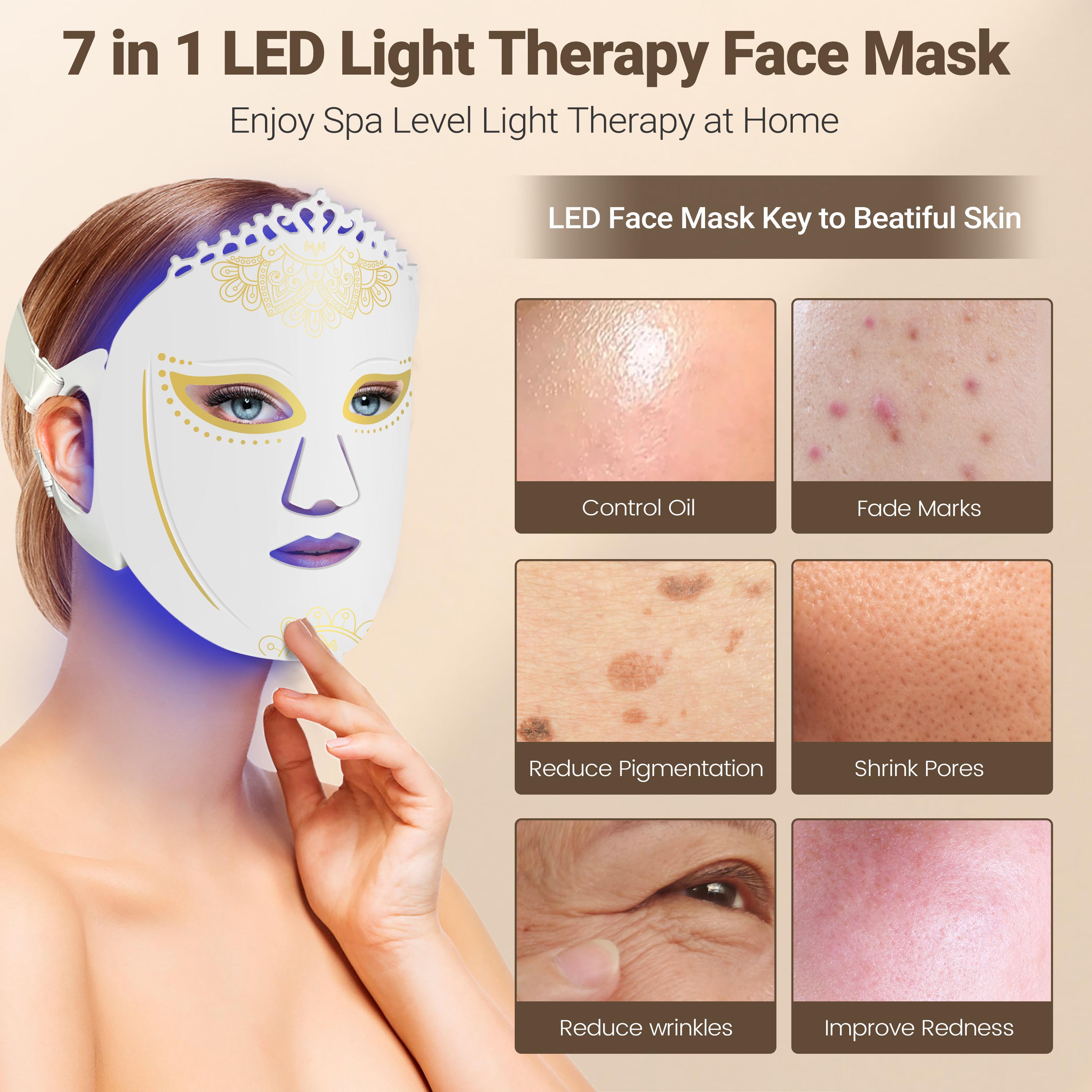 ZJKC 7-Color LED Face Mask, Electric Facial Skincare Device for Adults (All Skin Types) - Skin Repair, Reduces Fine Lines, Acne, Wrinkles & Dark Spots, Portable Home/Travel Set, Creative Mother’s Day Gift holiday mothersdaygift