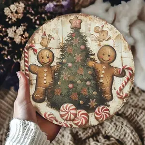 Vintage Gingerbread Man Tree Aluminum Sign Wall Art for Home Cafe Garage Indoor and Outdoor Holiday Decor Aluminum Material