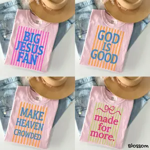 Comfort Color Striped Big Jesus Fan Shirt, Preppy Christian Shirt, Jesus Shirt, God Gift, Faith Inspirational Striped Tee