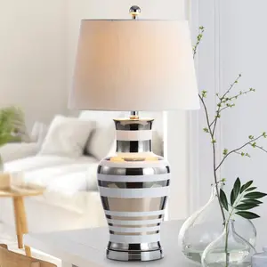 JONATHAN Y Zilar Striped Ceramic/Iron Classic Modern LED Table Lamp , for bedroom, living room, foyer, hallways, dining room, dorms