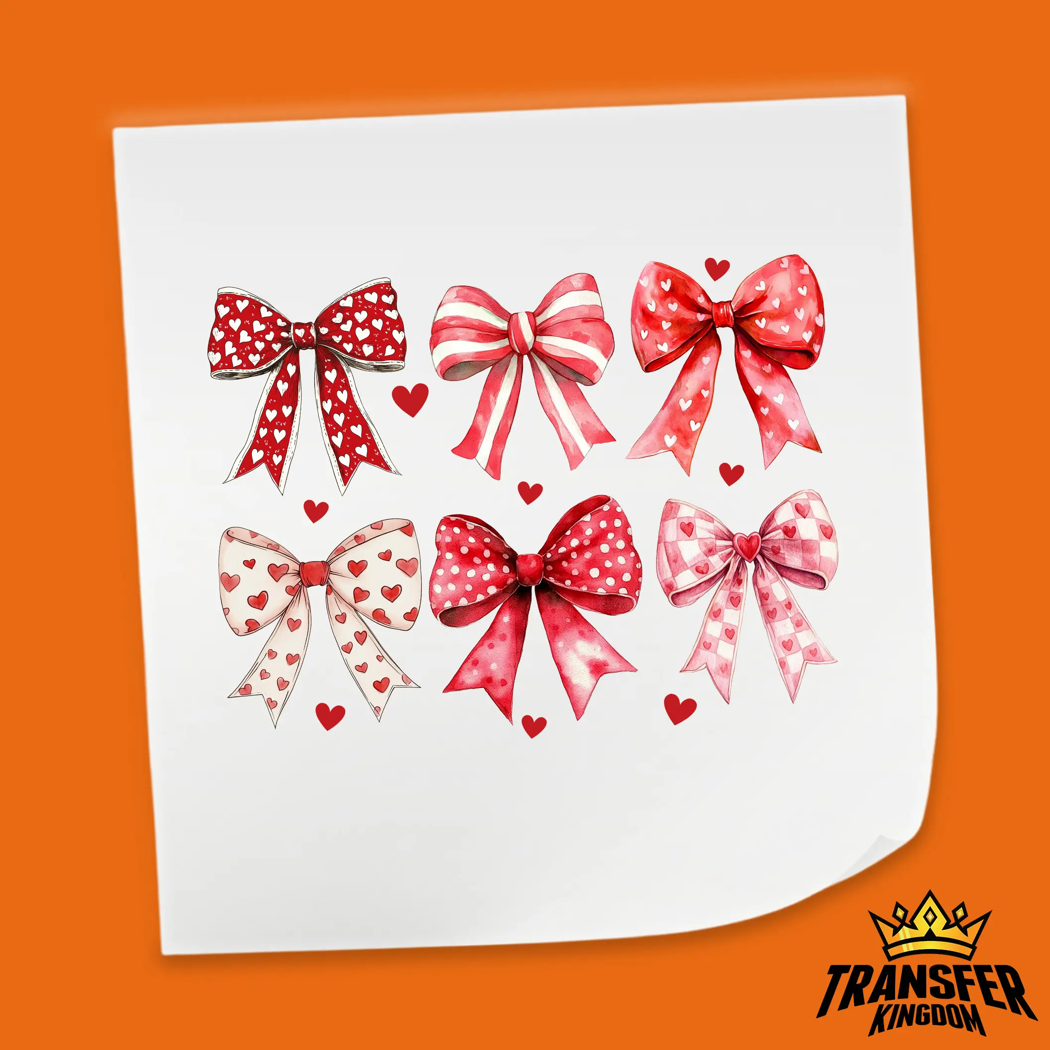 Red And Pink Heart Pattern Bows Design - Valentine's Day DTF Heat Transfer Sheet