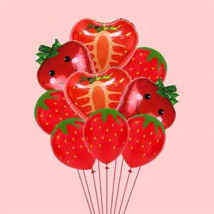 1 Set Strawberry Themed Balloon Set Party Decoration Supplier Strawberry Foil Balloon Supplies Birthday Decoratio