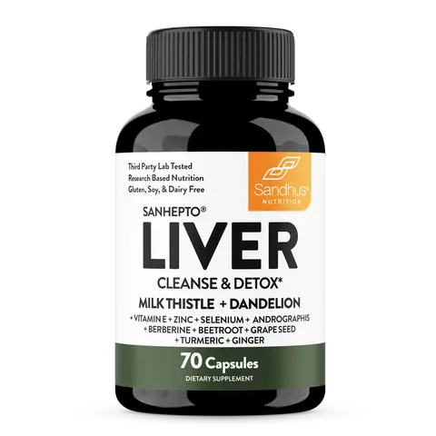 【Sandhus】Liver Cleanse & Detox Supports, 11 Ingredient Blend Milk Thistle, Dandelion, Turmeric, Ginger Extract, Vitamin E, Grape Seed Supplement