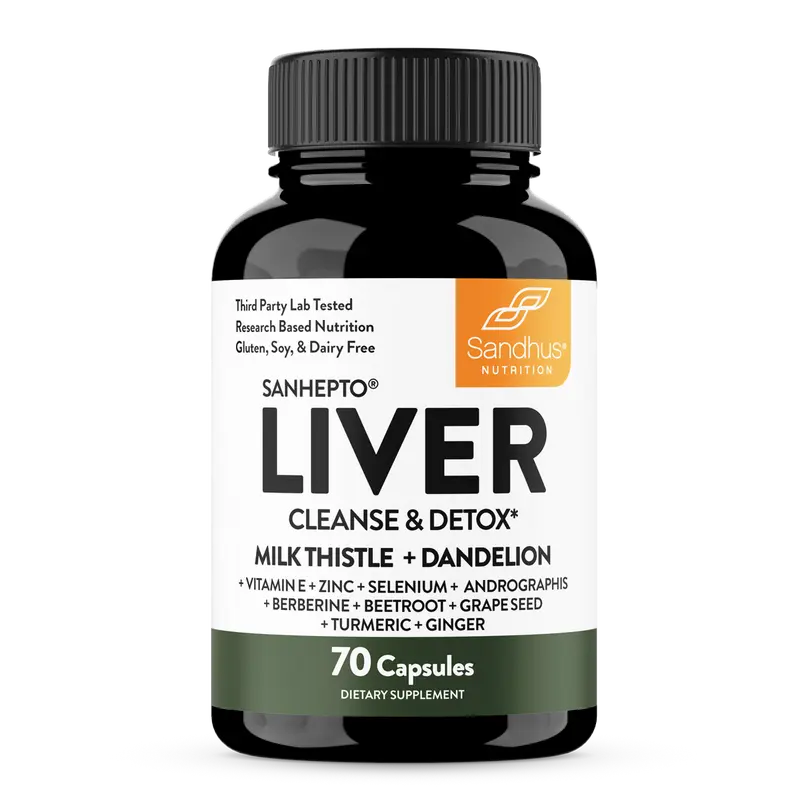 【Sandhus】Liver Cleanse & Detox Supports, 11 Ingredient Blend Milk Thistle, Dandelion, Turmeric, Ginger Extract, Vitamin E, Grape Seed Supplement