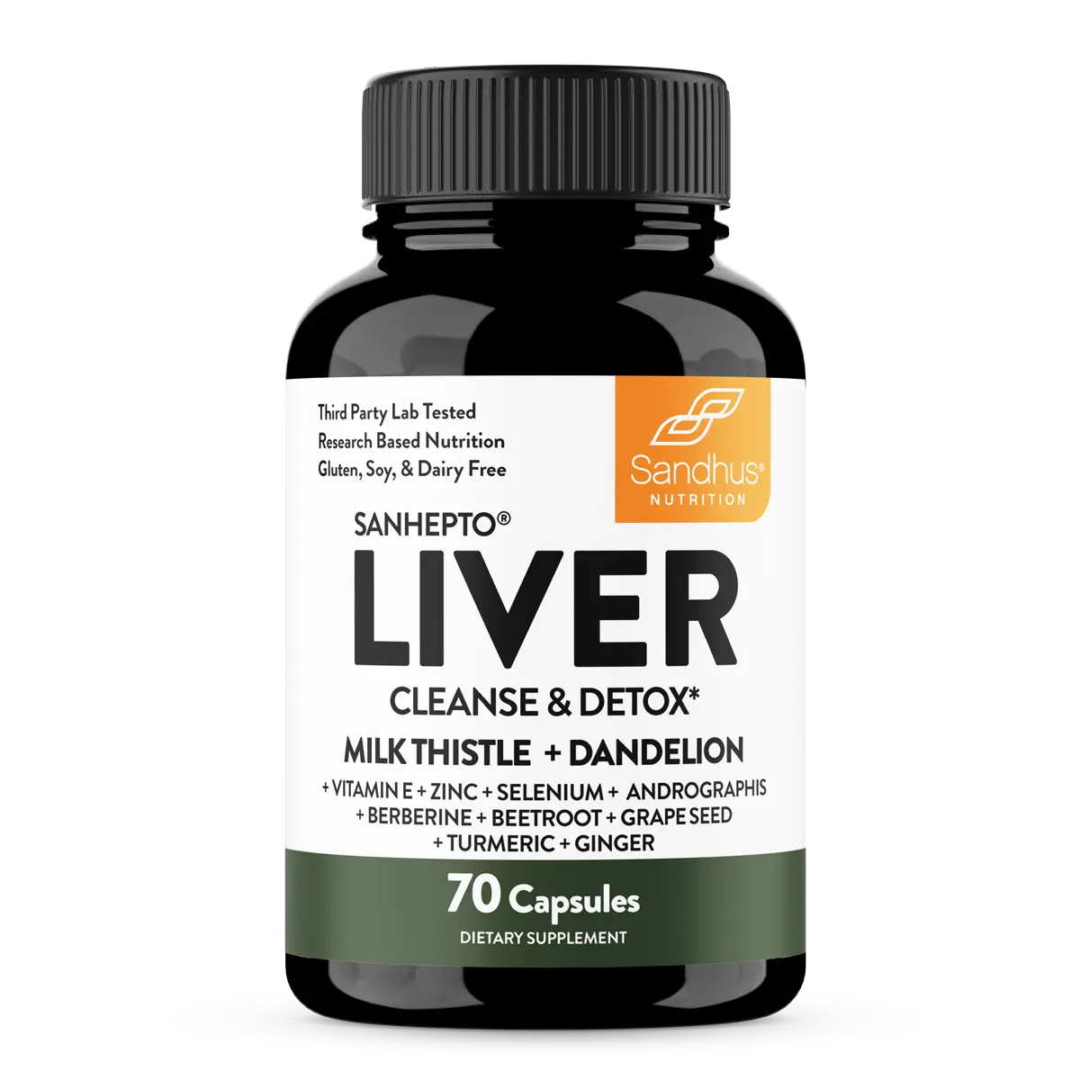 【Sandhus】Liver Cleanse & Detox Supports, 11 Ingredient Blend Milk Thistle, Dandelion, Turmeric, Ginger Extract, Vitamin E, Grape Seed Supplement